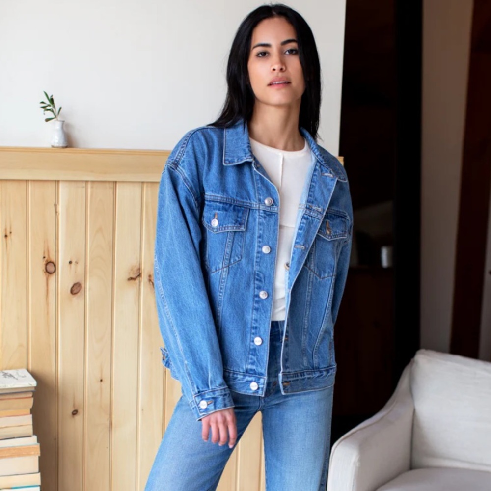 Emerson Fry Twin Doves Easy Boyfriend Denim Jacket Oversized Size XS - Picture 4 of 11